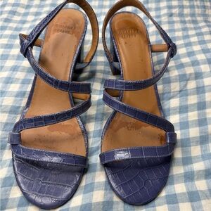 Sezane Croc-Embossed Blue Sandals